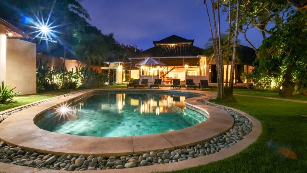 Patio with swimming pool at Bali Dyana Villas
