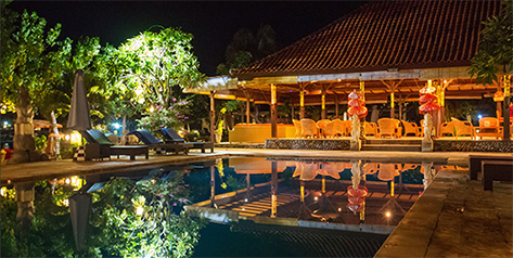 Night view of Bali villa pool