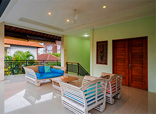 Modern villa patio with outdoor seating