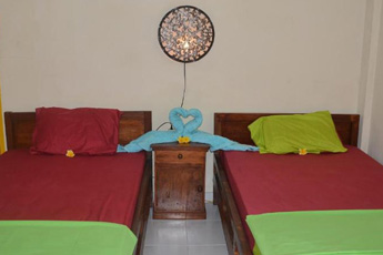 Colorful hostel room in Canggu