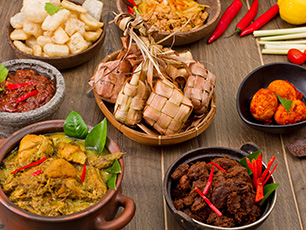 Traditional Balinese meal with rice and meat