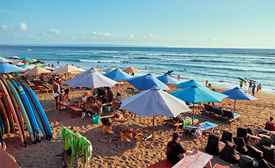 Colorful beach scene in Canggu
