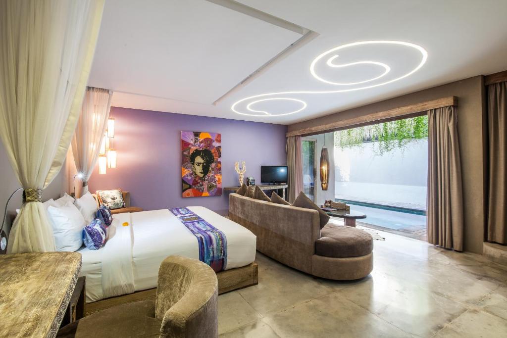 blue karma bedroom with pool